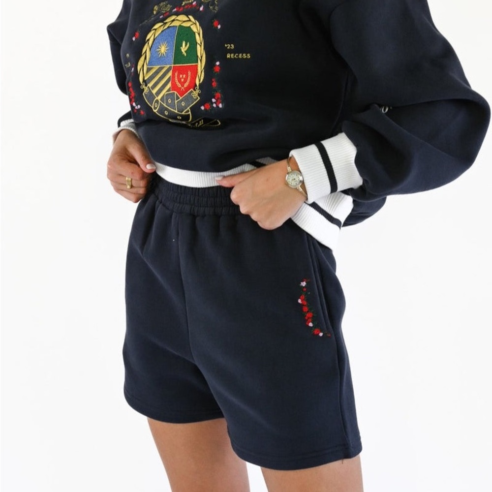 Yellow The Label- Herald Floral Sweat Shorts Navy
